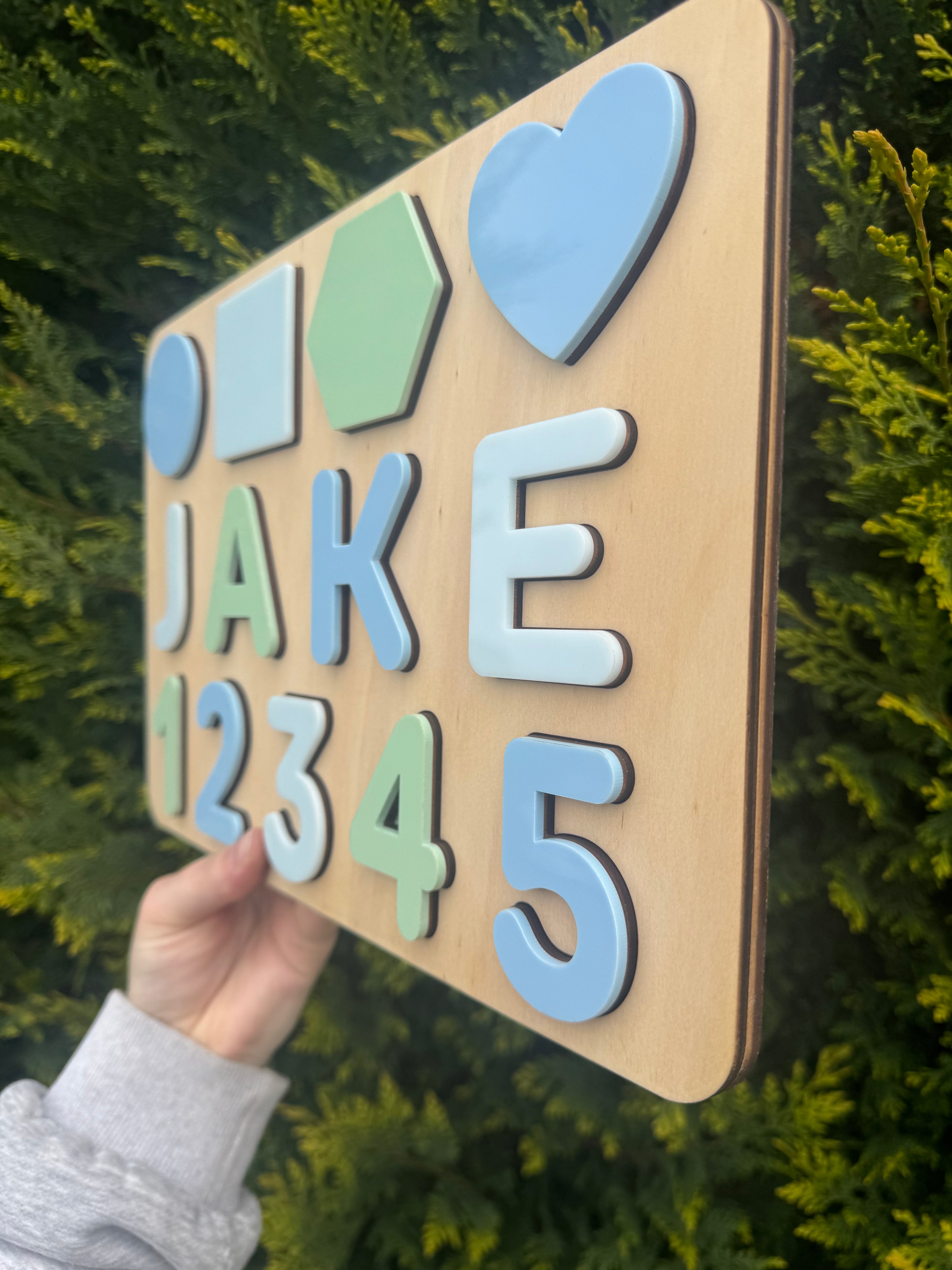 Personalised Wooden Puzzel - Name, Shapes & Numbers