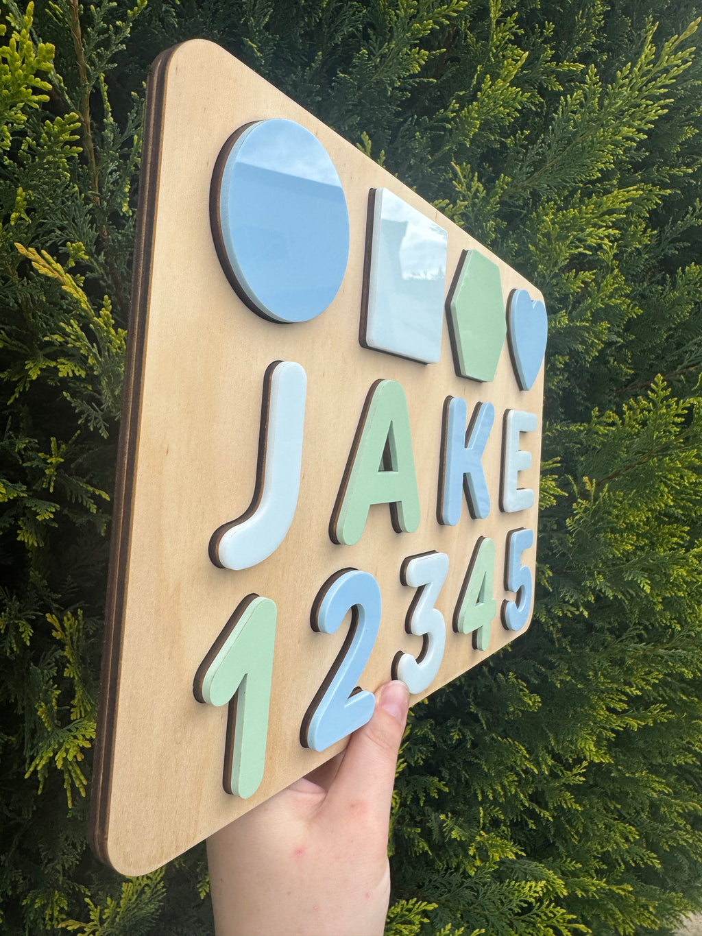 Personalised Wooden Puzzel - Name, Shapes & Numbers