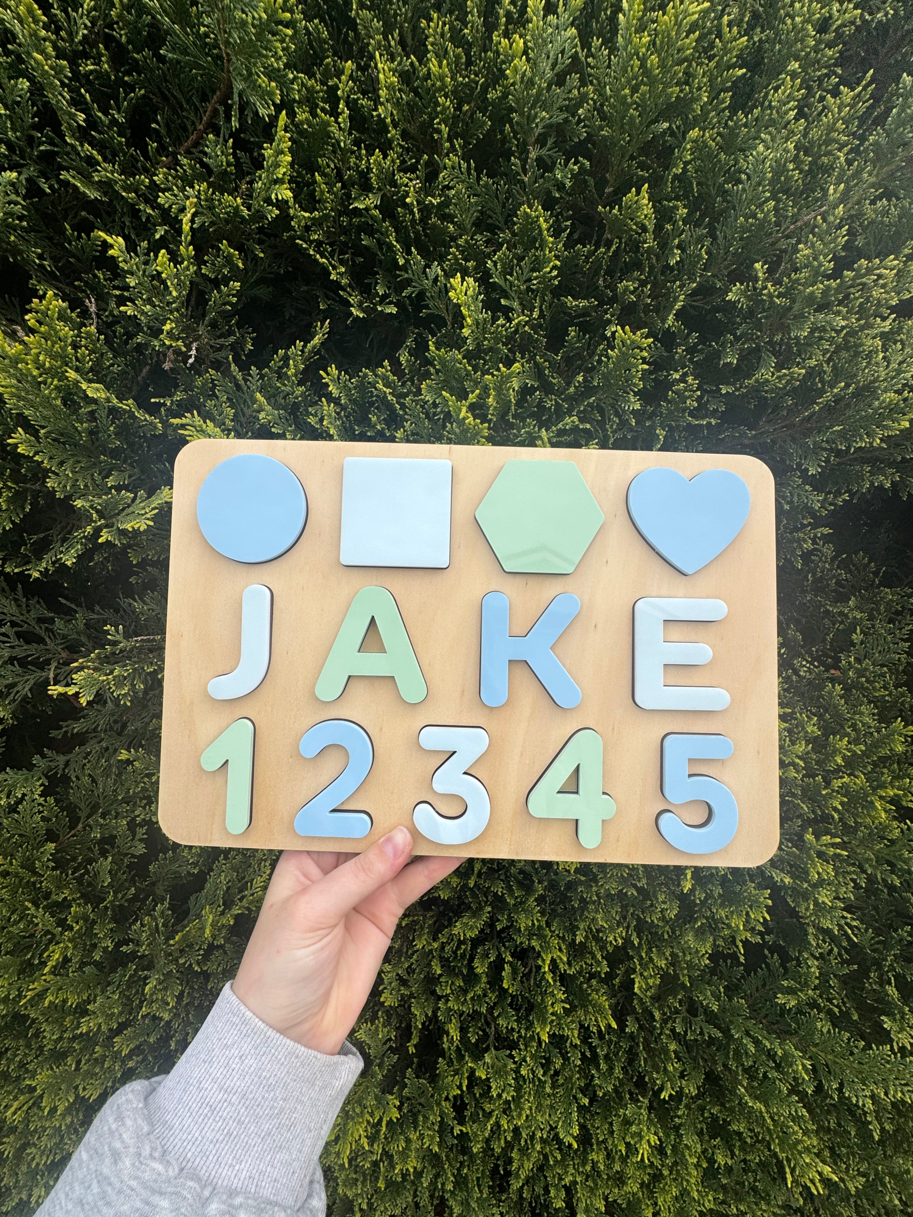 Personalised Wooden Puzzel - Name, Shapes & Numbers