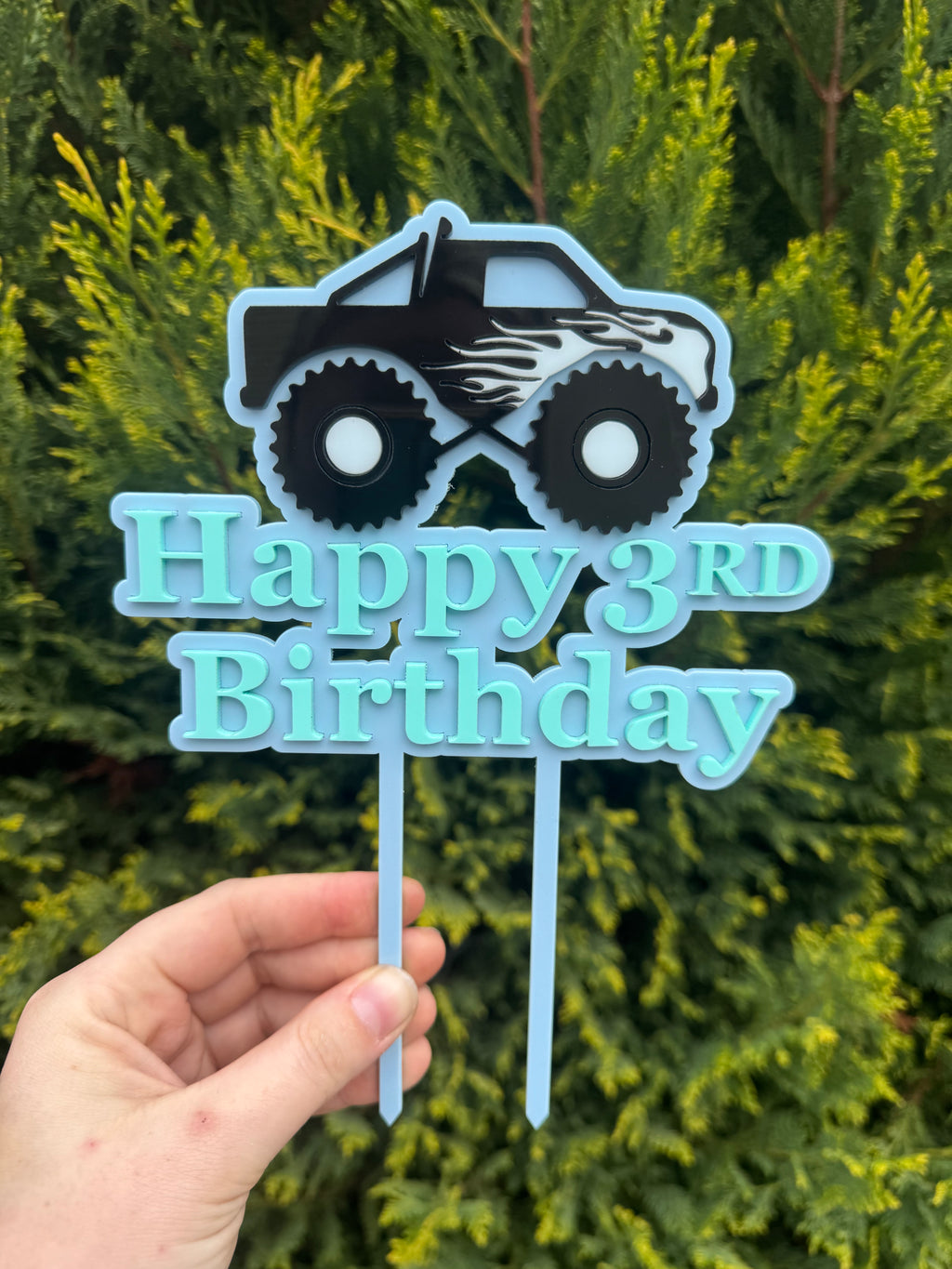 Personalised Monster Truck Cake Topper - Custom Birthday Cake Decoration