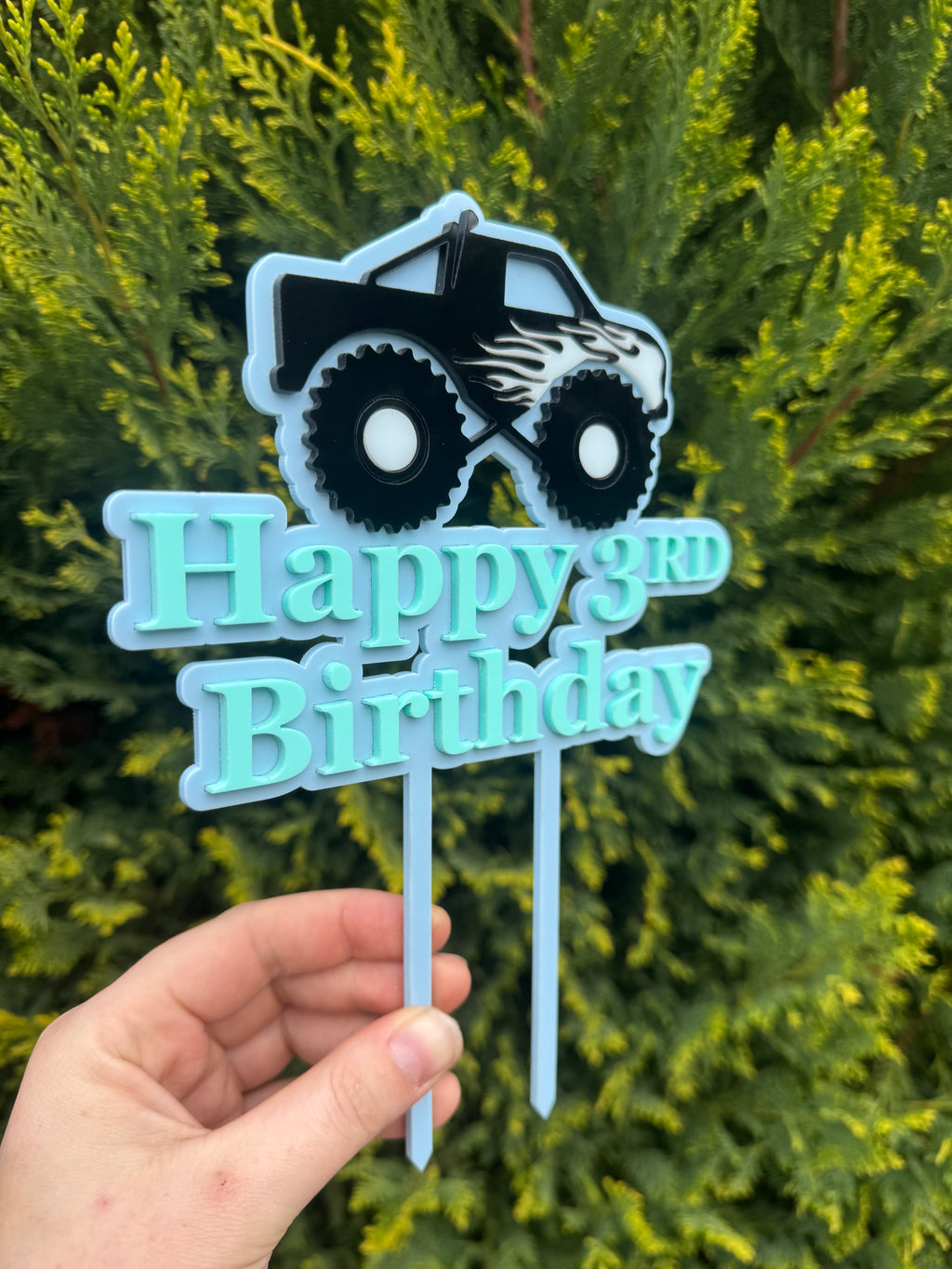 Personalised Monster Truck Cake Topper - Custom Birthday Cake Decoration