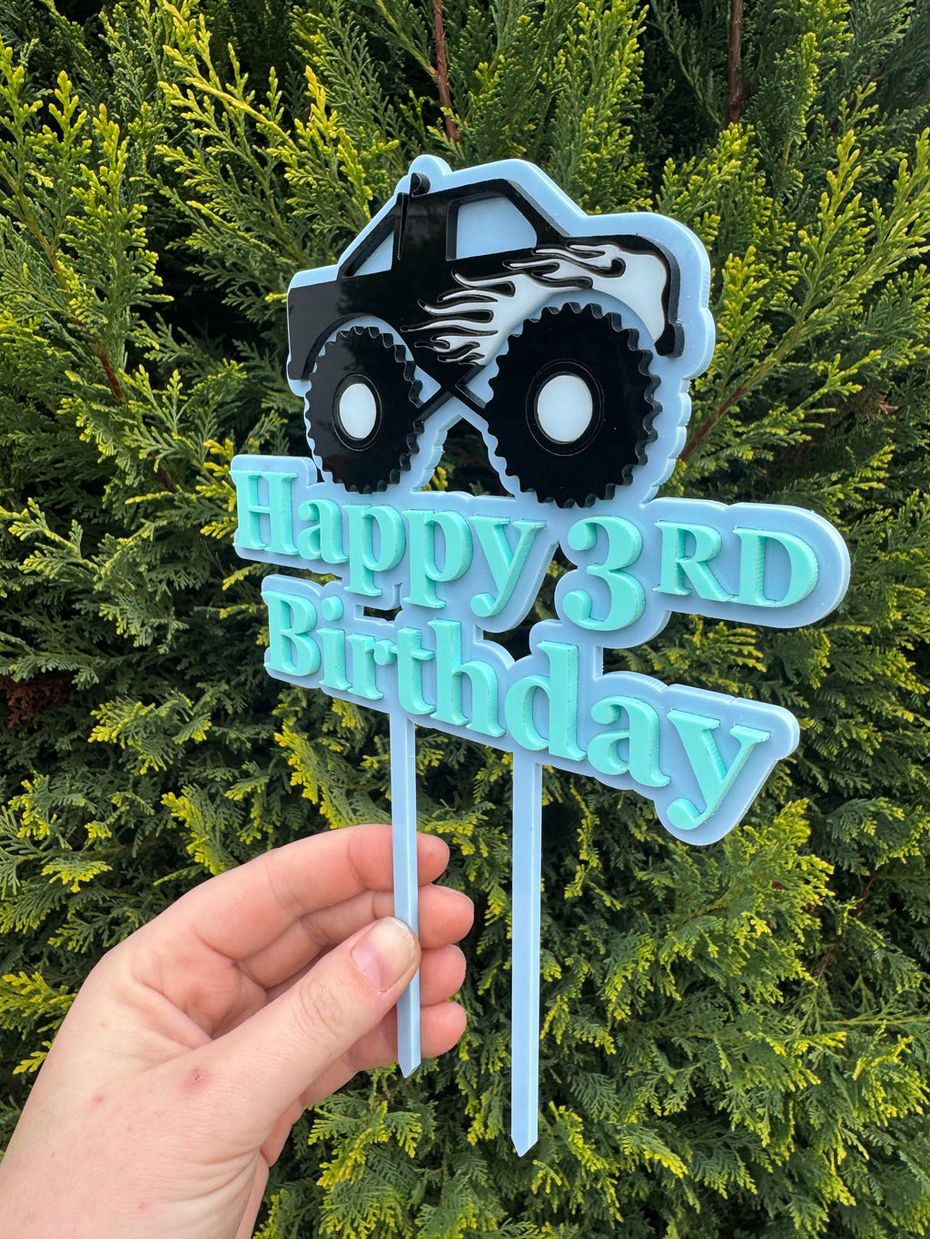 Personalised Monster Truck Cake Topper - Custom Birthday Cake Decoration