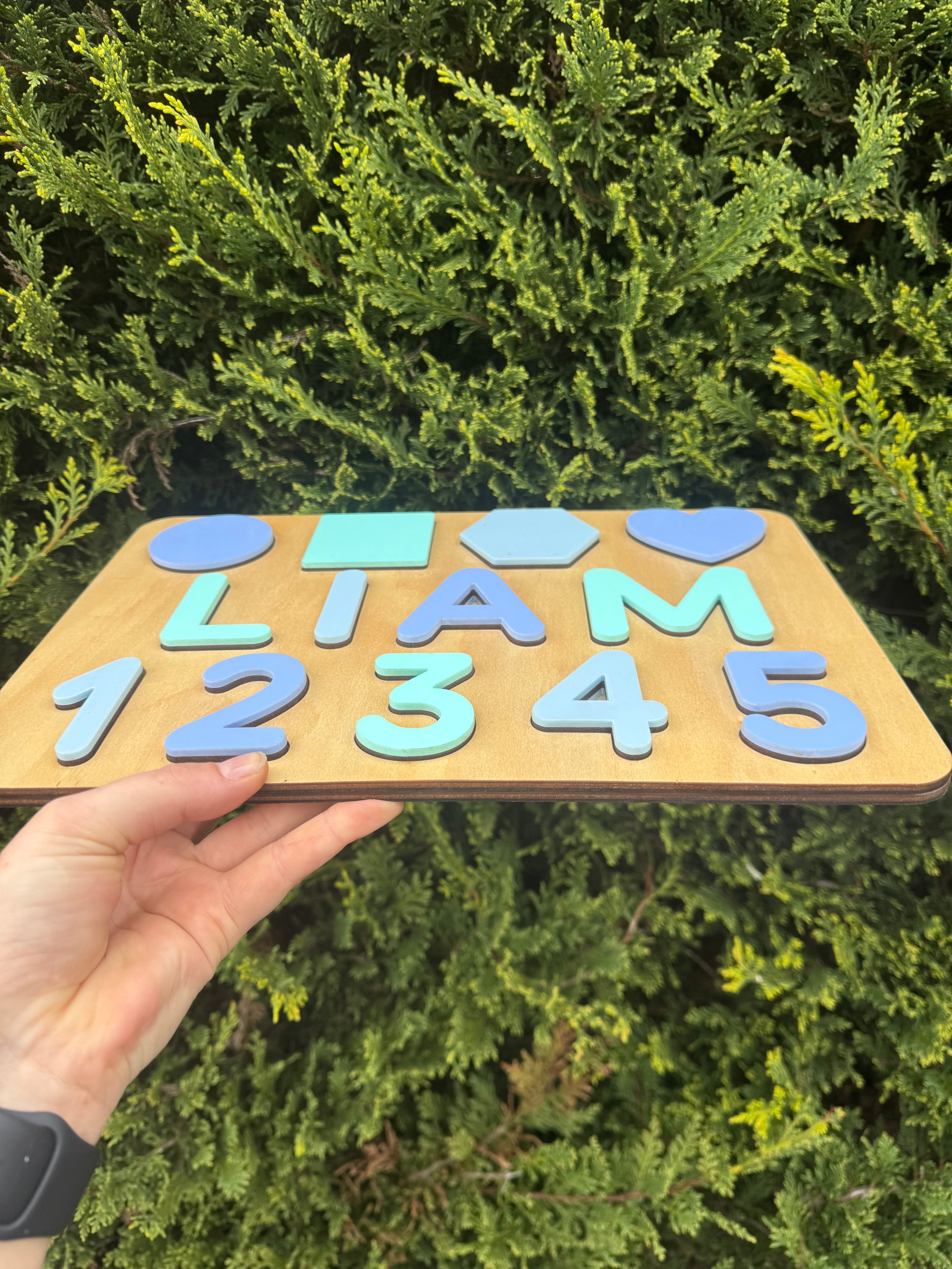 Personalised Wooden Puzzel - Name, Shapes & Numbers