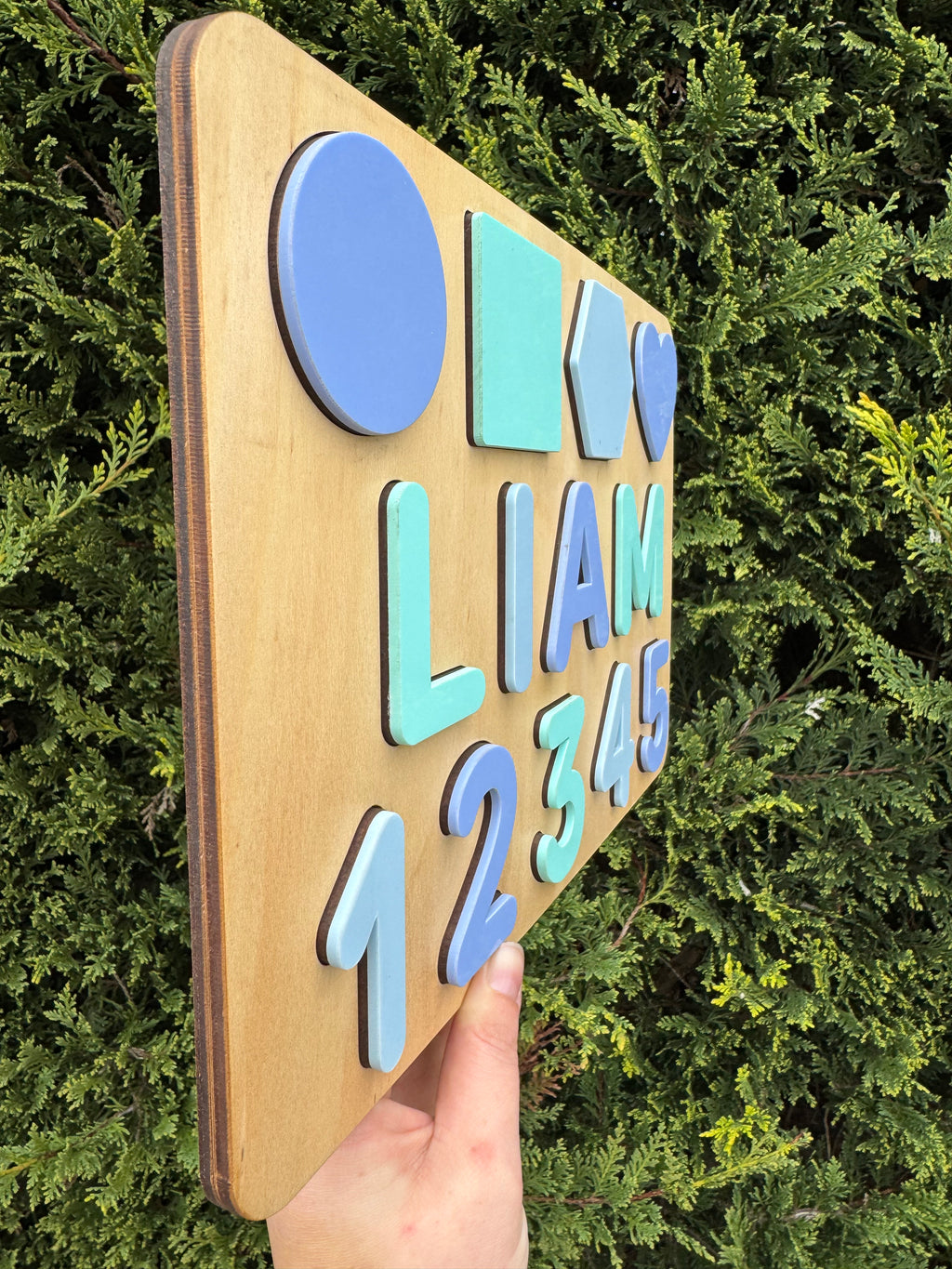 Personalised Wooden Puzzel - Name, Shapes & Numbers