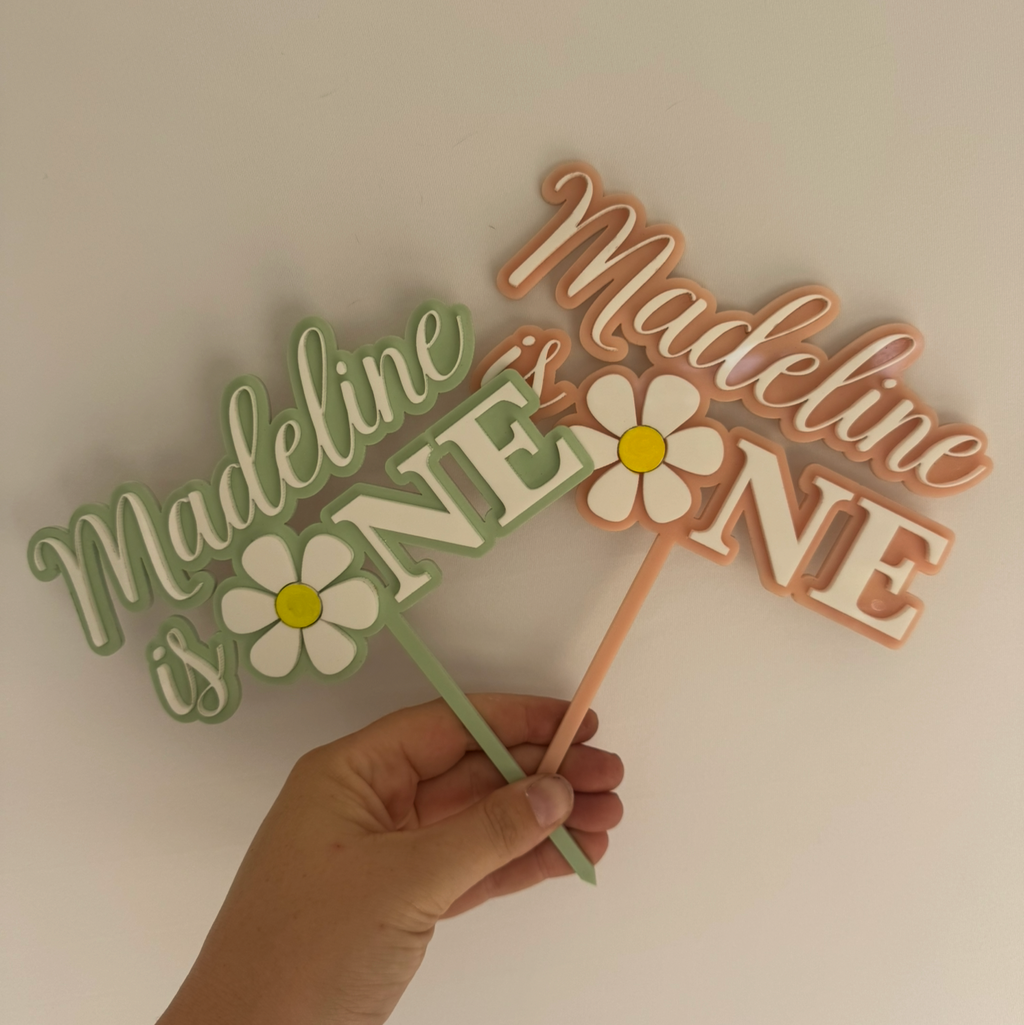 Personalised Daisy "is One" Cake Topper - Custom Name & Colour