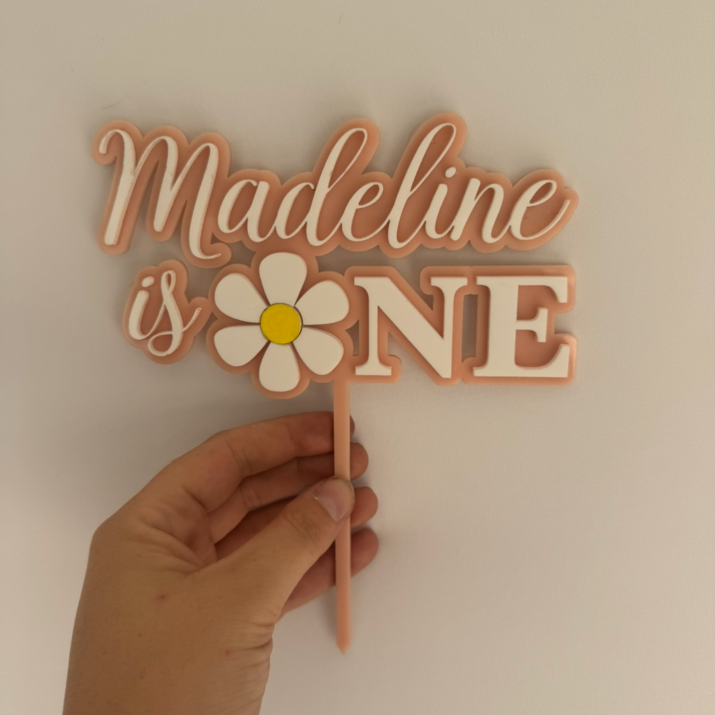 Personalised Daisy "is One" Cake Topper - Custom Name & Colour