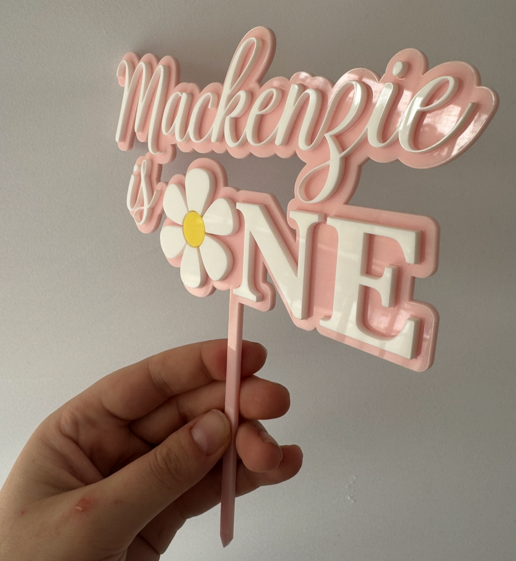 Personalised Daisy "is One" Cake Topper - Custom Name & Colour