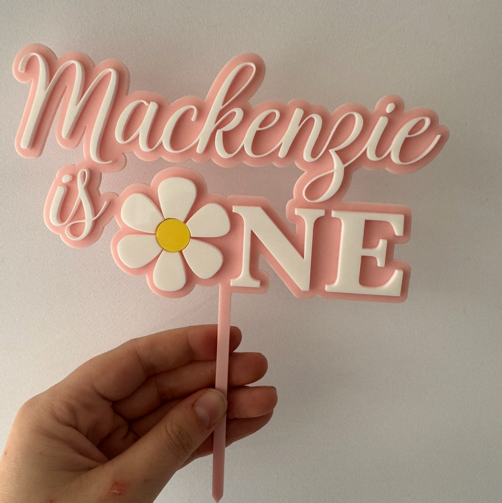 Personalised Daisy "is One" Cake Topper - Custom Name & Colour